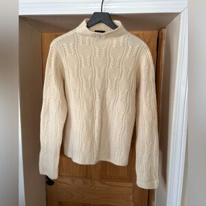 Pure Cashmere Cream Women’s Sweater, Mock Neck, Soft, Feminine, Cable Knit, L